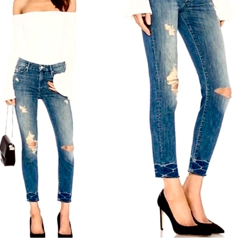 Mother Looker Ankle Fray Skinny Jeans with Raw Hem